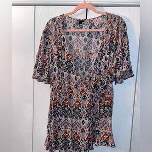 Torrid Geometric Print Blouse with Blue and Pink Accents